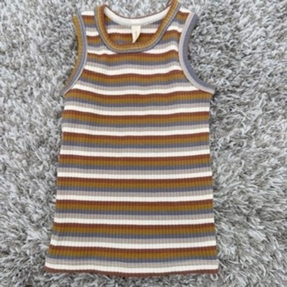 Quincy Mae 6-12M Striped Ribbed Tank Top Baby Neutral Colors‎ Organic Cotton
